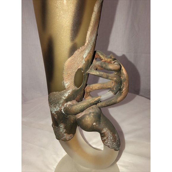 Art Deco Style Blown Glass Vase "Corn" 3d Metal Coated Brown  Handmade - Picture 7 of 12